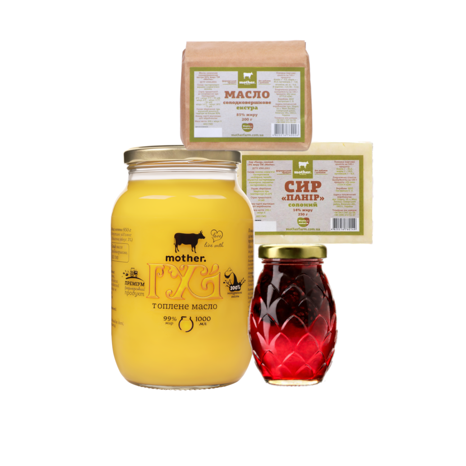 набір масляна 1000 - MotherFarm великий масляна гхі літрова варення шишкове вершкове панір сир інтернет-магазин молочних і натуральних продуктів