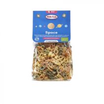 Blue Dalla Costa Space pasta package with assorted colorful pasta shapes visible through the bag and a blue label on top.