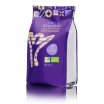 Purple bag of organic rice standing upright on a white background, showing certification logos and 60 g label on the front.