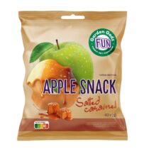 Bag of Apple Snack Salted Caramel candy with a green apple and caramel drizzle on the front label.