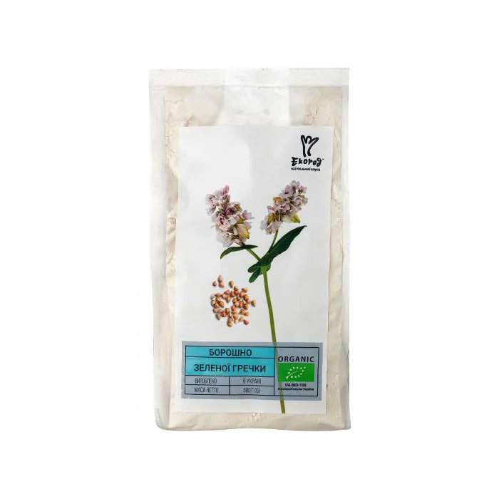 T2734_1779717027 - MotherFarm bag of organic buckwheat flour with a white label featuring a buckwheat plant illustration and a small pile of groats. інтернет-магазин молочних і натуральних продуктів